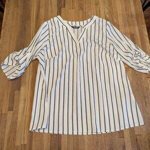 BloomChick Women's 12 Black and White Stripped Blouse with 3/4 Length Sleeves